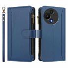 For TCL 605 / 60 SE Magnetic Closure 9 Card Slots Zipper Leather Case with Hand Strap(Dark Blue) - 2