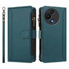 For TCL 605 / 60 SE Magnetic Closure 9 Card Slots Zipper Leather Case with Hand Strap(Dark Green) - 2