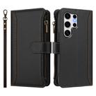 For Samsung Galaxy S25 Ultra 5G Magnetic Closure 9 Card Slots Zipper Leather Case with Hand Strap(Black) - 2