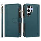 For Samsung Galaxy S25 Ultra 5G Magnetic Closure 9 Card Slots Zipper Leather Case with Hand Strap(Dark Green) - 2