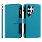 For Samsung Galaxy S25 Ultra 5G Magnetic Closure 9 Card Slots Zipper Leather Case with Hand Strap(Turquoise) - 2