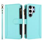 For Samsung Galaxy S25 Ultra 5G Magnetic Closure 9 Card Slots Zipper Leather Case with Hand Strap(Mint Green) - 2