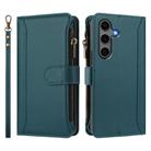 For Samsung Galaxy S25+ / S24+ 5G Magnetic Closure 9 Card Slots Zipper Leather Case with Hand Strap(Dark Green) - 2