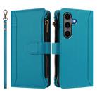 For Samsung Galaxy S25+ / S24+ 5G Magnetic Closure 9 Card Slots Zipper Leather Case with Hand Strap(Turquoise) - 2