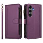 For Samsung Galaxy S25+ / S24+ 5G Magnetic Closure 9 Card Slots Zipper Leather Case with Hand Strap(Purple) - 2