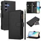 For Samsung Galaxy S25 / S24 5G Magnetic Closure 9 Card Slots Zipper Leather Case with Hand Strap(Black) - 1