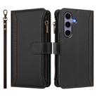 For Samsung Galaxy S25 / S24 5G Magnetic Closure 9 Card Slots Zipper Leather Case with Hand Strap(Black) - 2