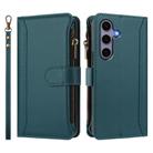For Samsung Galaxy S25 / S24 5G Magnetic Closure 9 Card Slots Zipper Leather Case with Hand Strap(Dark Green) - 2