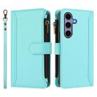 For Samsung Galaxy S25 / S24 5G Magnetic Closure 9 Card Slots Zipper Leather Case with Hand Strap(Mint Green) - 2