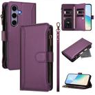 For Samsung Galaxy S25 / S24 5G Magnetic Closure Nine Card Slots Zipper Leather Case with Hand Strap(Purple) - 1