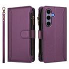 For Samsung Galaxy S25 / S24 5G Magnetic Closure Nine Card Slots Zipper Leather Case with Hand Strap(Purple) - 2