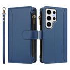 For Samsung Galaxy S24 Ultra 5G Magnetic Closure 9 Card Slots Zipper Leather Case with Hand Strap(Dark Blue) - 2