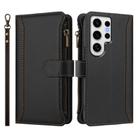 For Samsung Galaxy S24 Ultra 5G Magnetic Closure 9 Card Slots Zipper Leather Case with Hand Strap(Black) - 2