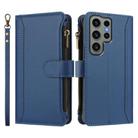 For Samsung Galaxy S23 Ultra 5G Magnetic Closure 9 Card Slots Zipper Leather Case with Hand Strap(Dark Blue) - 2