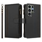 For Samsung Galaxy S23 Ultra 5G Magnetic Closure 9 Card Slots Zipper Leather Case with Hand Strap(Black) - 2