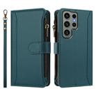 For Samsung Galaxy S23 Ultra 5G Magnetic Closure 9 Card Slots Zipper Leather Case with Hand Strap(Dark Green) - 2