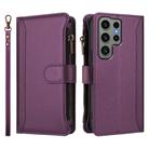 For Samsung Galaxy S23 Ultra 5G Magnetic Closure 9 Card Slots Zipper Leather Case with Hand Strap(Purple) - 2