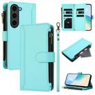 For Samsung Galaxy S23+ 5G Magnetic Closure 9 Card Slots Zipper Leather Case with Hand Strap(Mint Green) - 1