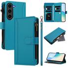 For Samsung Galaxy S23 5G Magnetic Closure Nine Card Slots Zipper Leather Case with Hand Strap(Turquoise) - 1