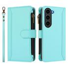 For Samsung Galaxy S23 5G Magnetic Closure Nine Card Slots Zipper Leather Case with Hand Strap(Mint Green) - 2
