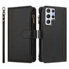 For Samsung Galaxy S22 Ultra 5G Magnetic Closure 9 Card Slots Zipper Leather Case with Hand Strap(Black) - 2