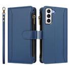 For Samsung Galaxy S21+ 5G Magnetic Closure 9 Card Slots Zipper Leather Case with Hand Strap(Dark Blue) - 2