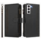 For Samsung Galaxy S21+ 5G Magnetic Closure 9 Card Slots Zipper Leather Case with Hand Strap(Black) - 2
