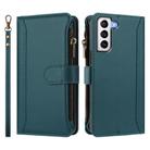 For Samsung Galaxy S21+ 5G Magnetic Closure 9 Card Slots Zipper Leather Case with Hand Strap(Dark Green) - 2