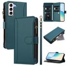 For Samsung Galaxy S21 5G Magnetic Closure Nine Card Slots Zipper Leather Case with Hand Strap(Dark Green) - 1