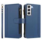 For Samsung Galaxy S21 FE 5G Magnetic Closure 9 Card Slots Zipper Leather Case with Hand Strap(Dark Blue) - 2