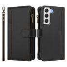 For Samsung Galaxy S21 FE 5G Magnetic Closure 9 Card Slots Zipper Leather Case with Hand Strap(Black) - 2