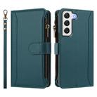 For Samsung Galaxy S21 FE 5G Magnetic Closure 9 Card Slots Zipper Leather Case with Hand Strap(Dark Green) - 2