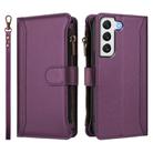 For Samsung Galaxy S21 FE 5G Magnetic Closure 9 Card Slots Zipper Leather Case with Hand Strap(Purple) - 2