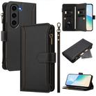 For Samsung Galaxy S23 FE 5G Magnetic Closure 9 Card Slots Zipper Leather Case with Hand Strap(Black) - 1