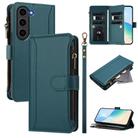 For Samsung Galaxy S23 FE 5G Magnetic Closure 9 Card Slots Zipper Leather Case with Hand Strap(Dark Green) - 1