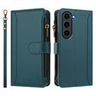 For Samsung Galaxy S23 FE 5G Magnetic Closure 9 Card Slots Zipper Leather Case with Hand Strap(Dark Green) - 2