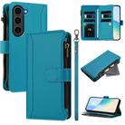 For Samsung Galaxy S23 FE 5G Magnetic Closure 9 Card Slots Zipper Leather Case with Hand Strap(Turquoise) - 1