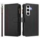 For Samsung Galaxy S24 FE 5G Magnetic Closure 9 Card Slots Zipper Leather Case with Hand Strap(Black) - 2