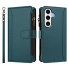 For Samsung Galaxy S24 FE 5G Magnetic Closure 9 Card Slots Zipper Leather Case with Hand Strap(Dark Green) - 2