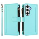 For Samsung Galaxy S24 FE 5G Magnetic Closure 9 Card Slots Zipper Leather Case with Hand Strap(Mint Green) - 2