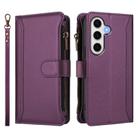 For Samsung Galaxy S24 FE 5G Magnetic Closure 9 Card Slots Zipper Leather Case with Hand Strap(Purple) - 2