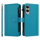 For Samsung Galaxy S25 Edge 5G Magnetic Closure 9 Card Slots Zipper Leather Case with Hand Strap(Turquoise) - 2