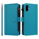 For Samsung Galaxy M06 / F06 5G Magnetic Closure 9 Card Slots Zipper Leather Case with Hand Strap(Turquoise) - 2