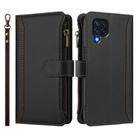 For Samsung Galaxy M32 4G / M22 Magnetic Closure 9 Card Slots Zipper Leather Case with Hand Strap(Black) - 2