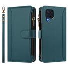 For Samsung Galaxy M32 4G / M22 Magnetic Closure 9 Card Slots Zipper Leather Case with Hand Strap(Dark Green) - 2