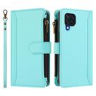 For Samsung Galaxy M32 4G / M22 Magnetic Closure 9 Card Slots Zipper Leather Case with Hand Strap(Mint Green) - 2