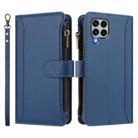For Samsung Galaxy M33 5G Magnetic Closure 9 Card Slots Zipper Leather Case with Hand Strap(Dark Blue) - 2