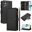 For Samsung Galaxy M33 5G Magnetic Closure 9 Card Slots Zipper Leather Case with Hand Strap(Black) - 1