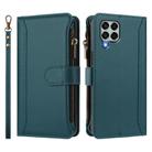 For Samsung Galaxy M33 5G Magnetic Closure 9 Card Slots Zipper Leather Case with Hand Strap(Dark Green) - 2