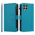For Samsung Galaxy M33 5G Magnetic Closure 9 Card Slots Zipper Leather Case with Hand Strap(Turquoise) - 2
